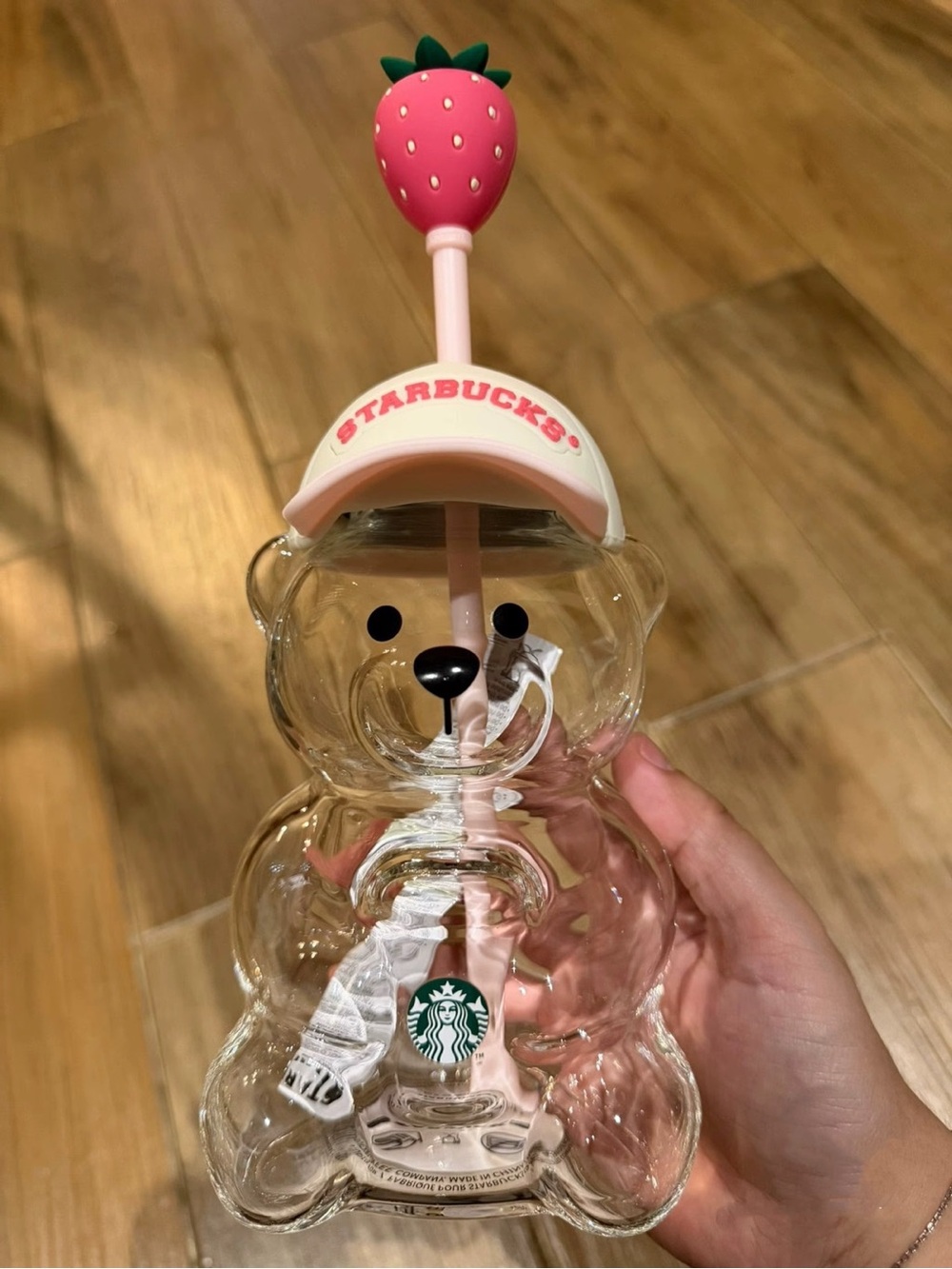 Starbucks Pink Strawberry Bear-Shaped Kids Bottle with Straw Topper